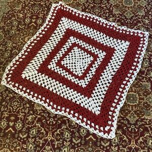 Festive Red and White Crochet Throw Blanket